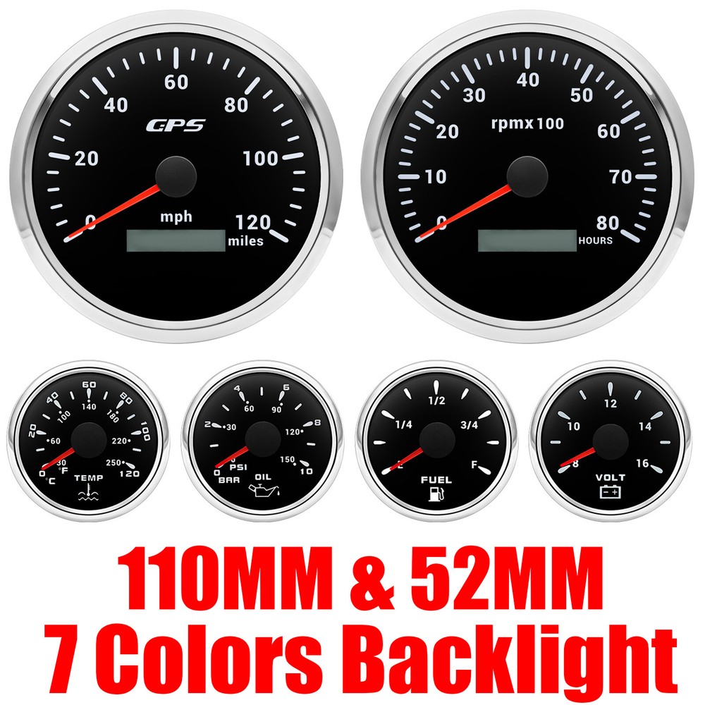 6 Gauge Set with 120MPH GPS Speedometer for Car, Marine & Truck