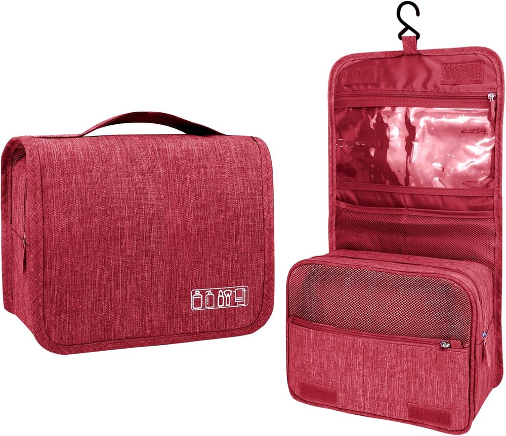 Large Capacity Toiletry Bag Travel with Hanging Hook for Men A-Wine Red