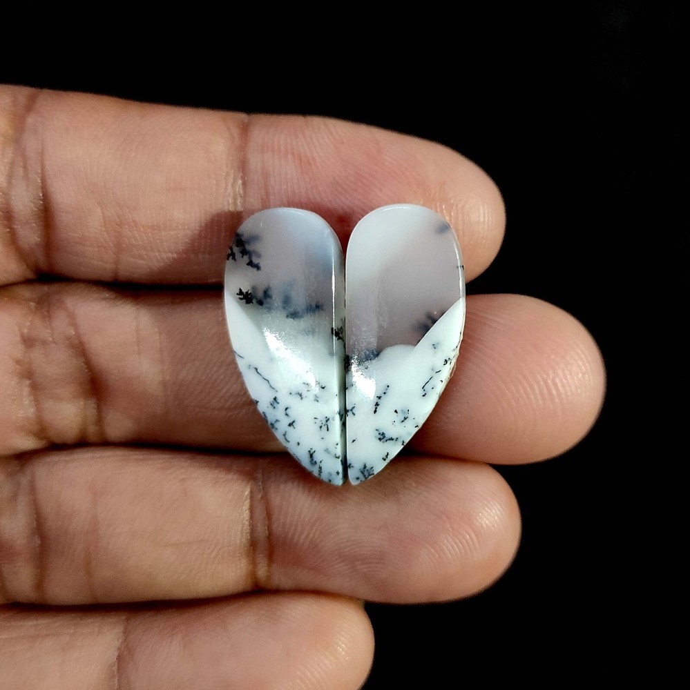 Natural Dendritic Opal Earrings Supply Cabochon 2 Pcs 19.00 Cts 26x10.6x3.4 MM