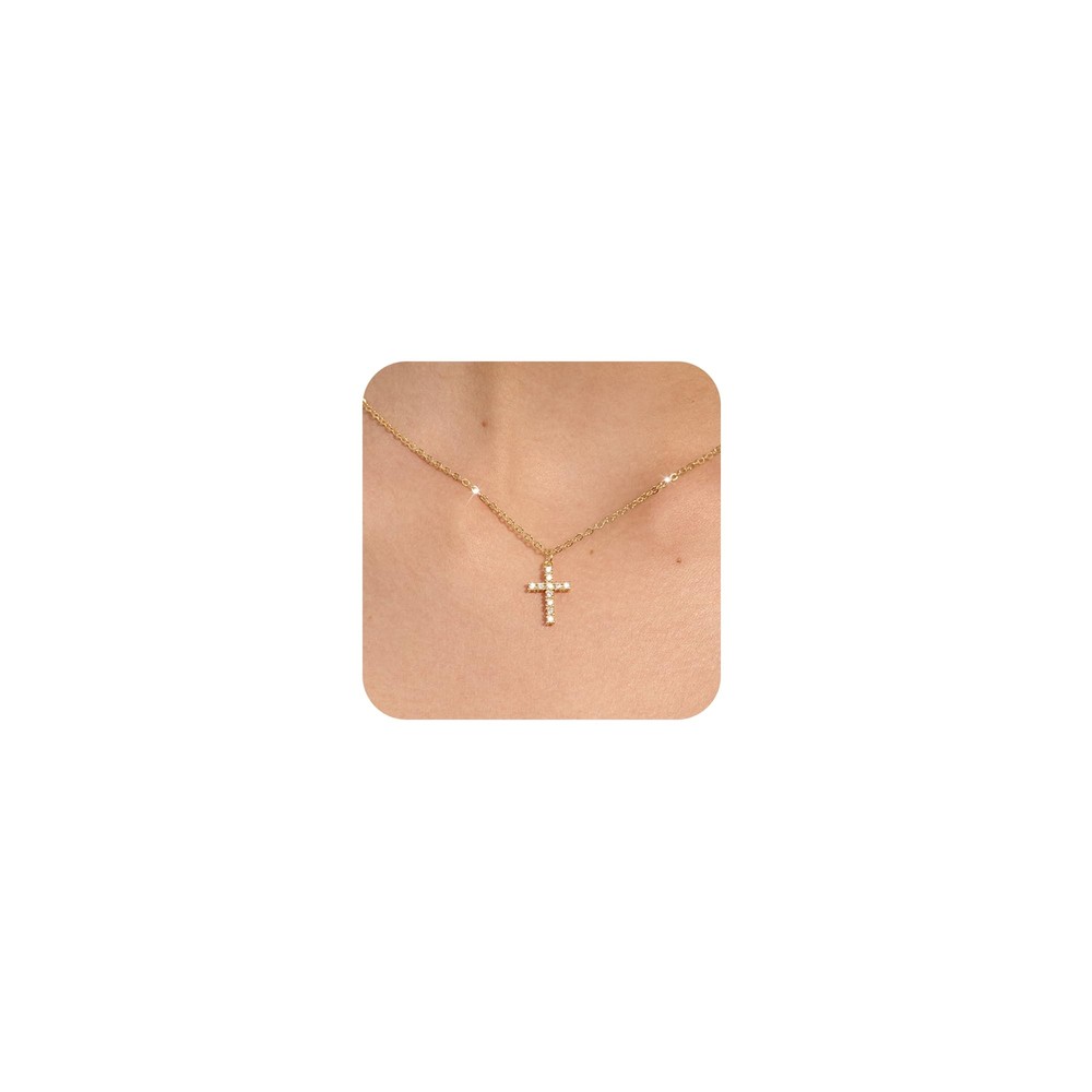 Dainty 14k Gold Plated Cross Pendant Necklace for Women