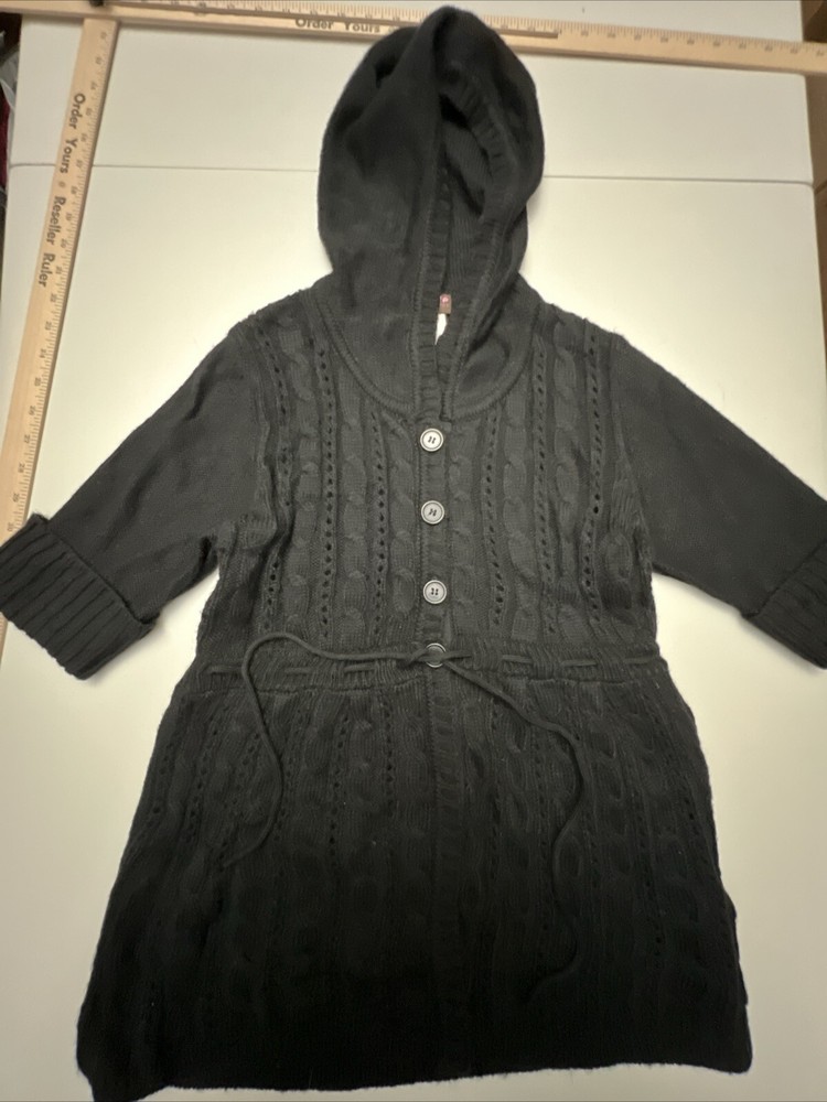 Hooked Up by Iot Sweater Hooded Large Juniors' Cable-Knit Button-Front Black NEW-image