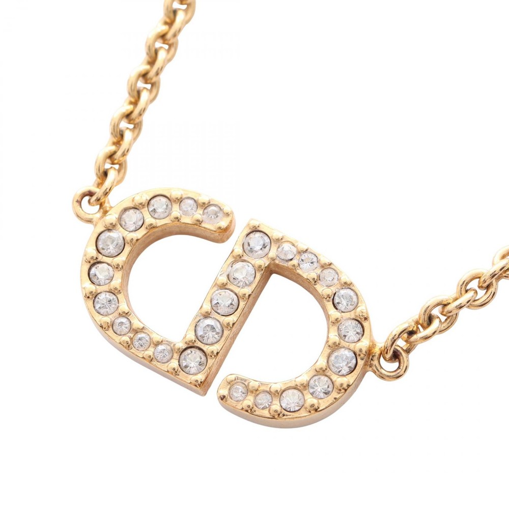 Dior Petit CD Pendant Necklace Gold Plated Rhinestone for Women
