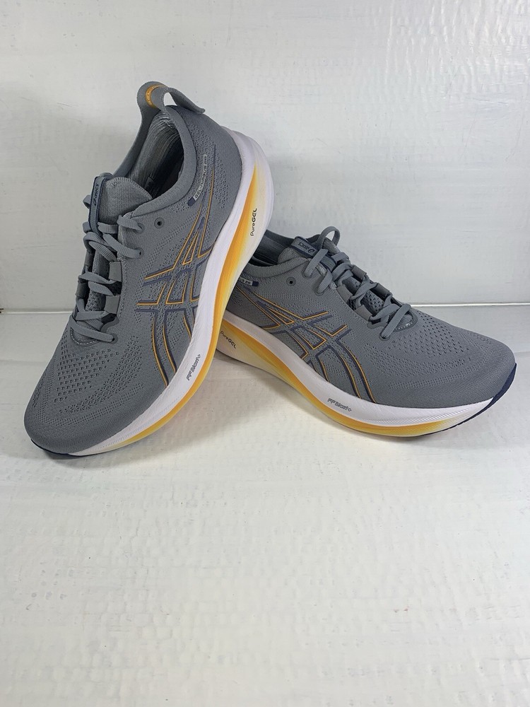 Size 9.5 - ASICS Gel-Nimbus 26 (Gray/Orange) Men's Running Shoes