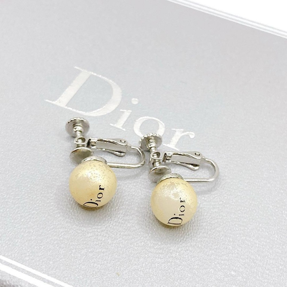 Dior Christian Dior Earrings Pearl Logo Engraved