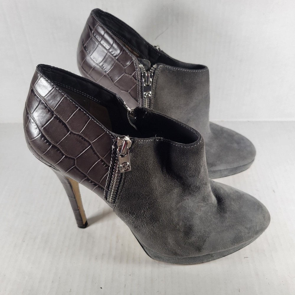 MICHAEL KORS Womens Gray Snake Print Leather Booties with 5 Inch Heel Size 9M