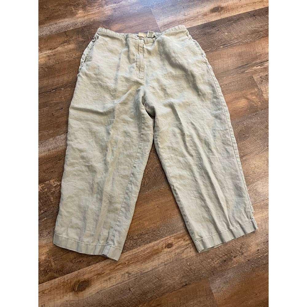 L.L. Bean 100% Linen Cropped or Capri pant 14R tan