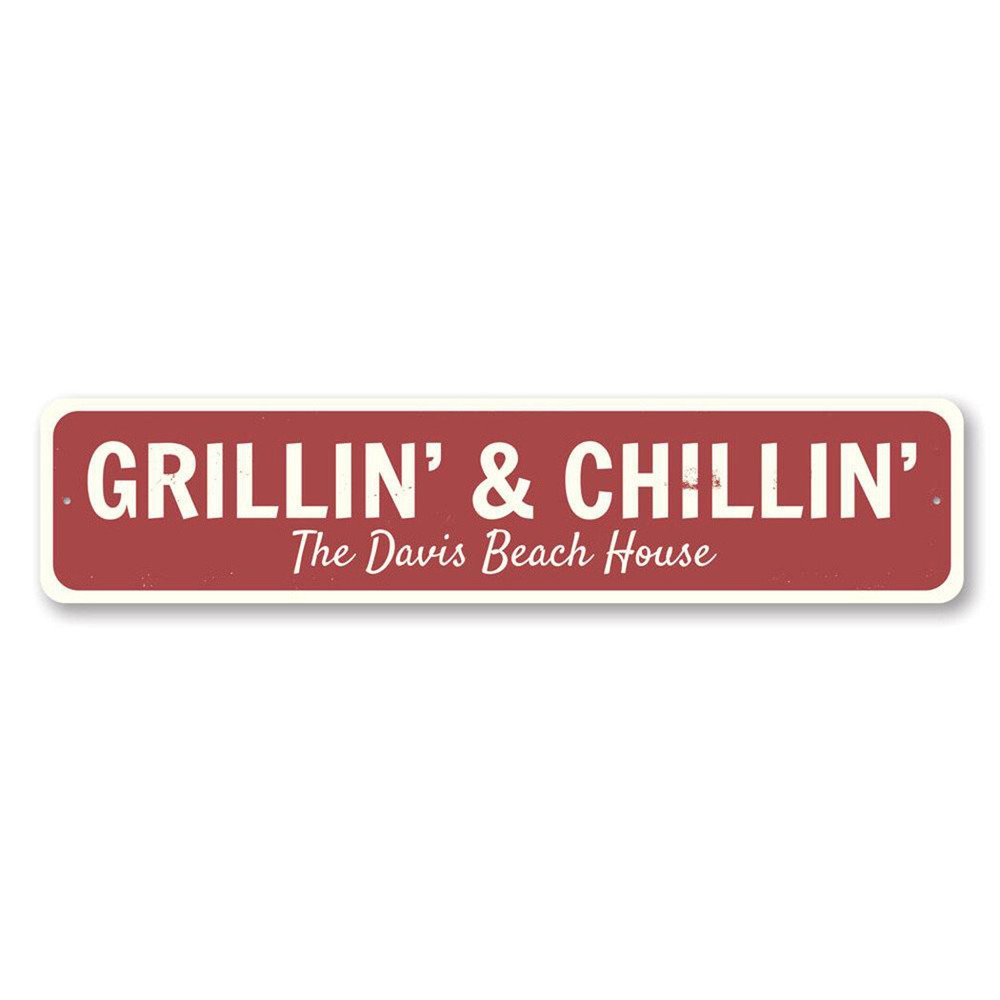 Personalized Beach House Family Name Sign Custom Grillin' & Chillin' Aluminum