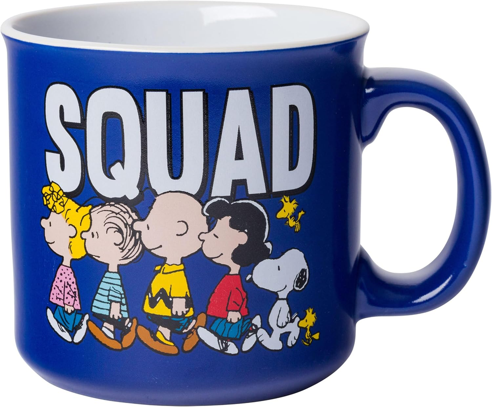 Peanuts Squad Ceramic Camper Style Coffee Mug, 20 Ounces