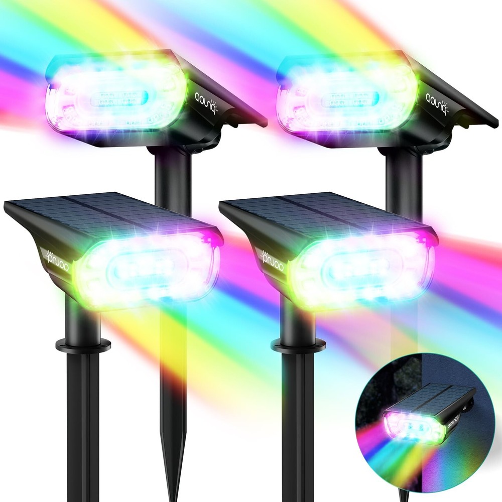 68-LED Solar Spot Lights Outdoor 1000 Lumens RGBW 9 Modes Waterproof Landscape Lighting
