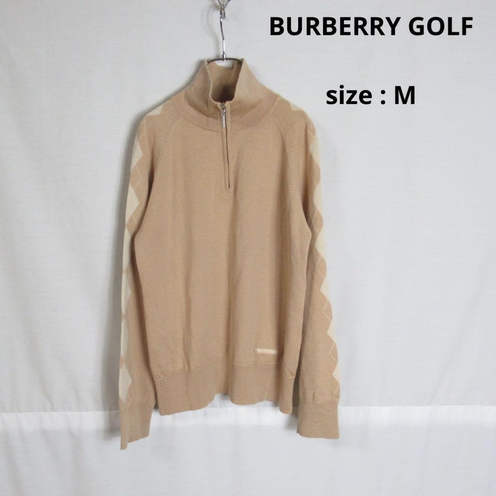 Burberry Golf Women's M Beige Wool High Gauge Half Zip Sweater
