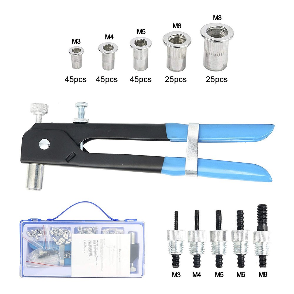191pcs Rivet Nut Tool Kit Blind Rivet Nut Hand Riveter Threaded Insert Rivnut