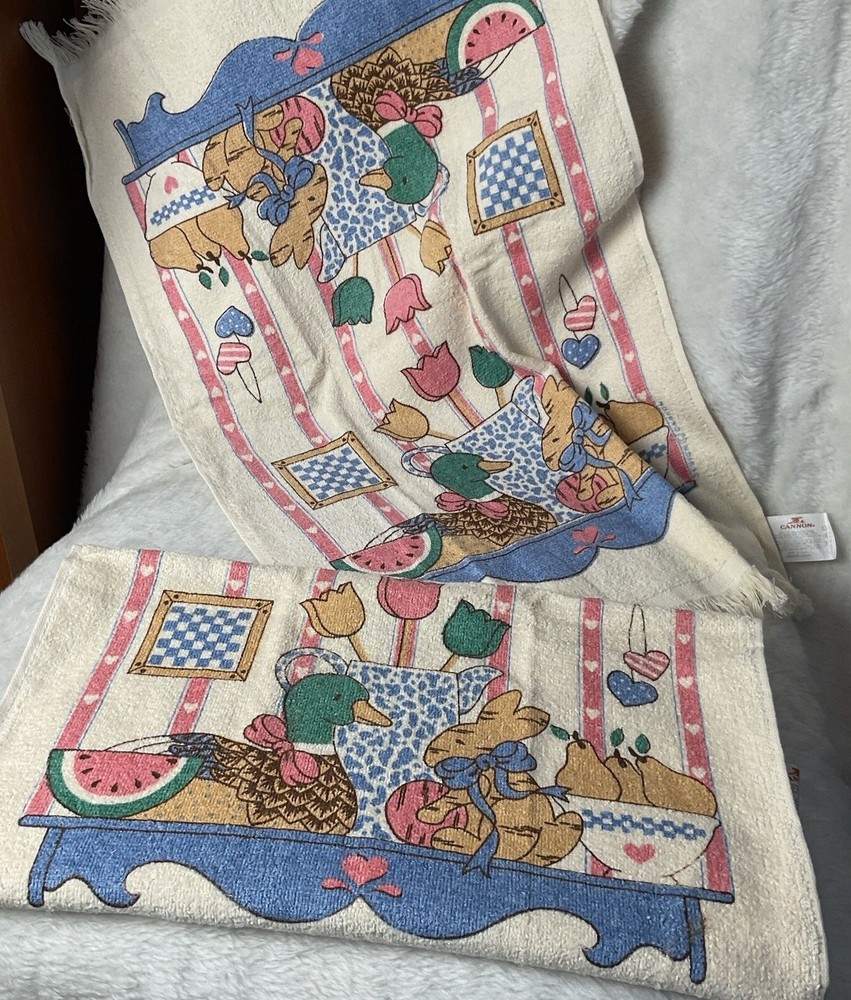 Vtg Cannon kitchen hand towel set bunnies ducks Spring NEW tea towels unused lot