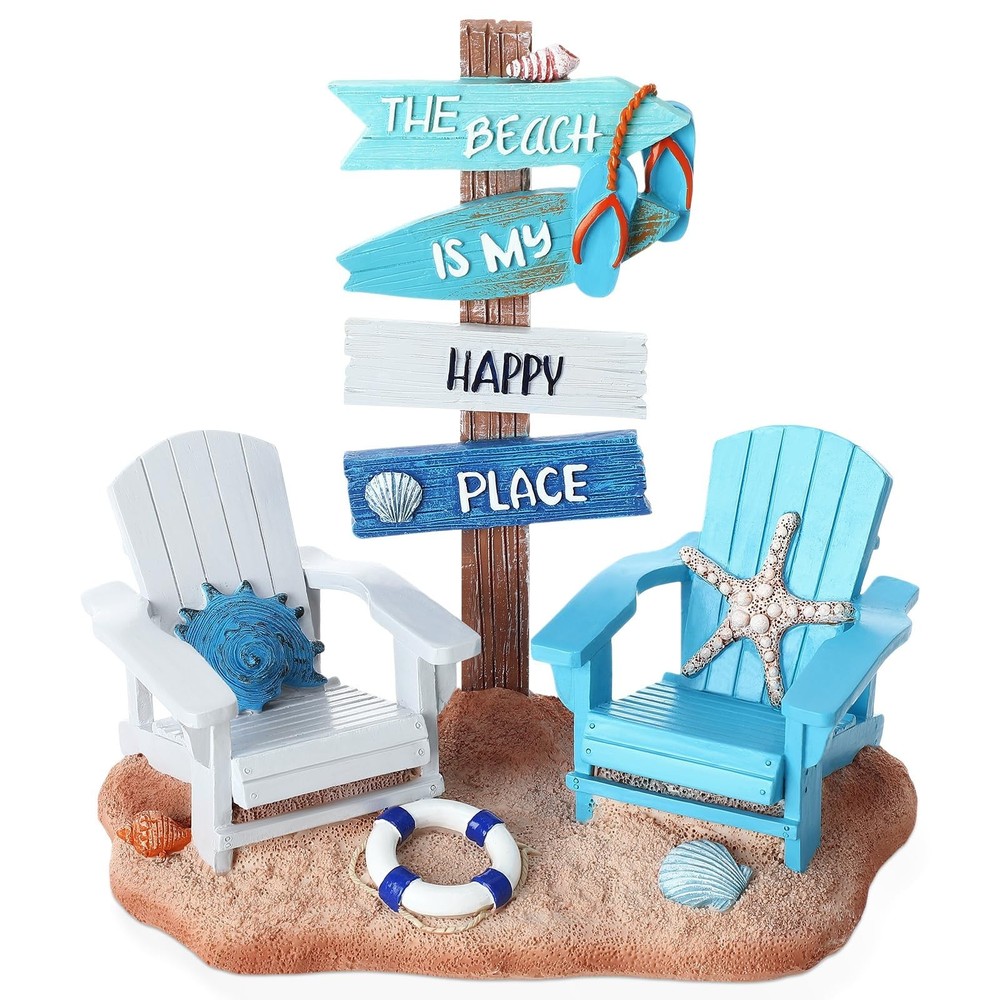 Beach Chair Resin Figurine 7x7 Inch Coastal Nautical Summer Decor with Adiron...