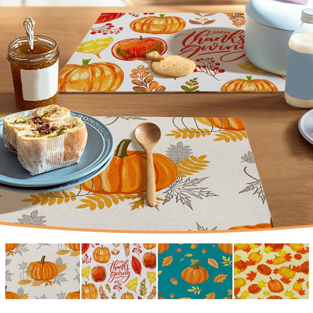 Thanksgiving Colorful Printed Linen Placemat Holiday Decoration Table Runner Mat