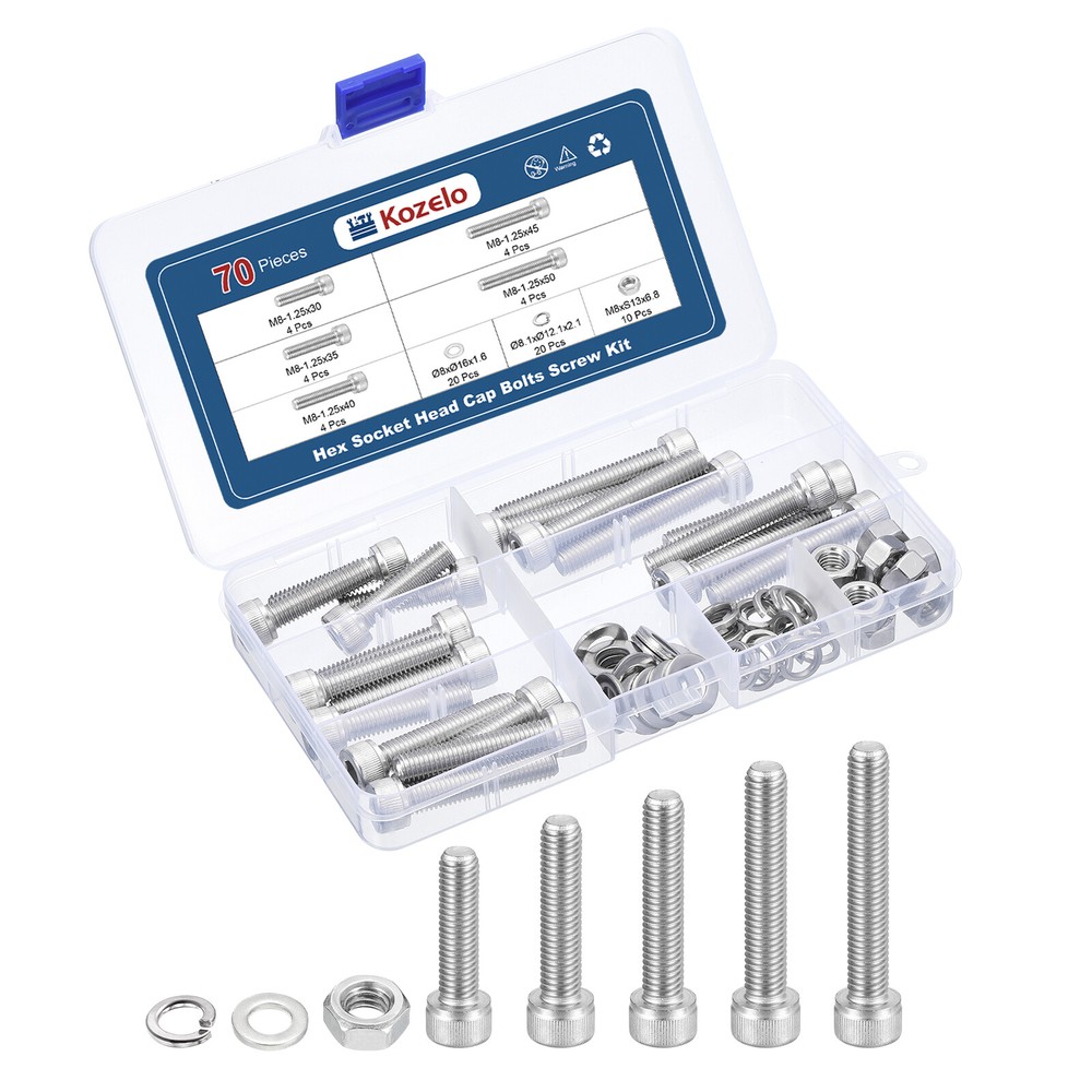 70pcs M8 Socket Head Cap Screws Bolts Nuts Kit, Stainless Steel