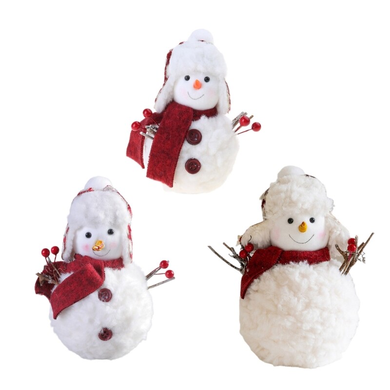 Snowman Plush Dolls with Plush Hat Scarf for Christmas Party Decoration