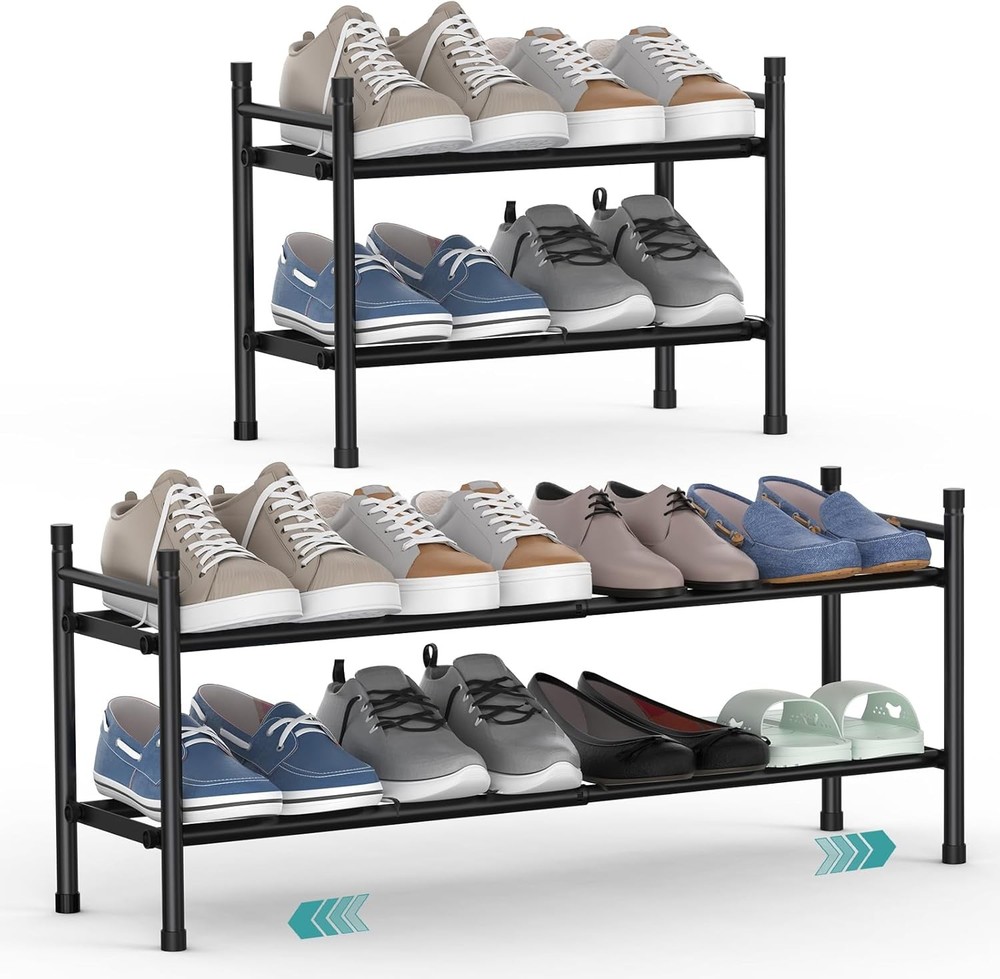 2-Tier Expandable Shoe Rack - Stackable, Adjustable Storage for Closet or Entryway