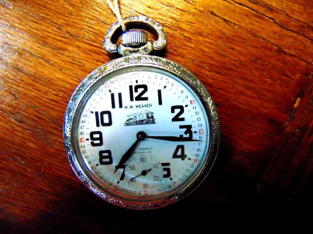 Vintage W.W. Weaver Swiss Mechanical Pocket Watch with Locomotive Pattern in Working Condition