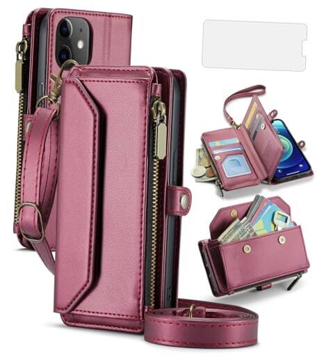 Asuwish Phone Case for iPhone 11 6.1 Zipper for iPhone 11 (6.1 inch) Wine Red