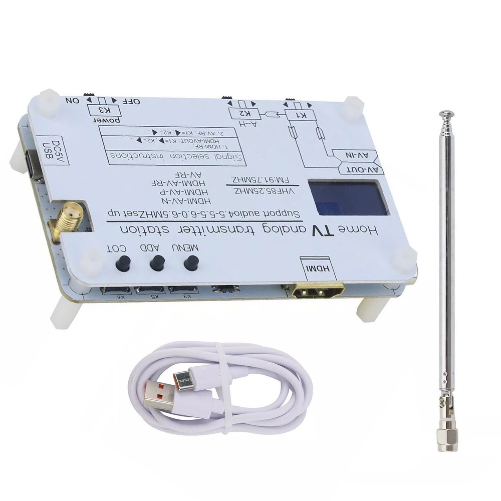 White Analog TV Signal Transmitter Home Analog TV Transmitter w/ OLED Screen