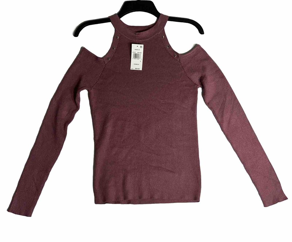 IoT Stud-Embellished Cold-Shoulder Sweater – Stylish & Trendy-image