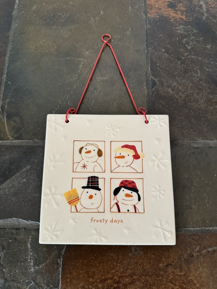 Hallmark FROSTY DAYS Snowman Ceramic Hanging 6”X 6” Decorative Tile