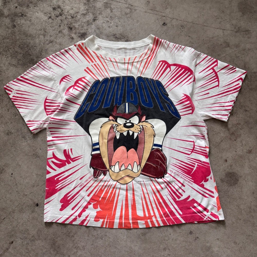 Vintage 90s Dallas Cowboys x Taz Looney Tunes AOP 1993 Large Shirt