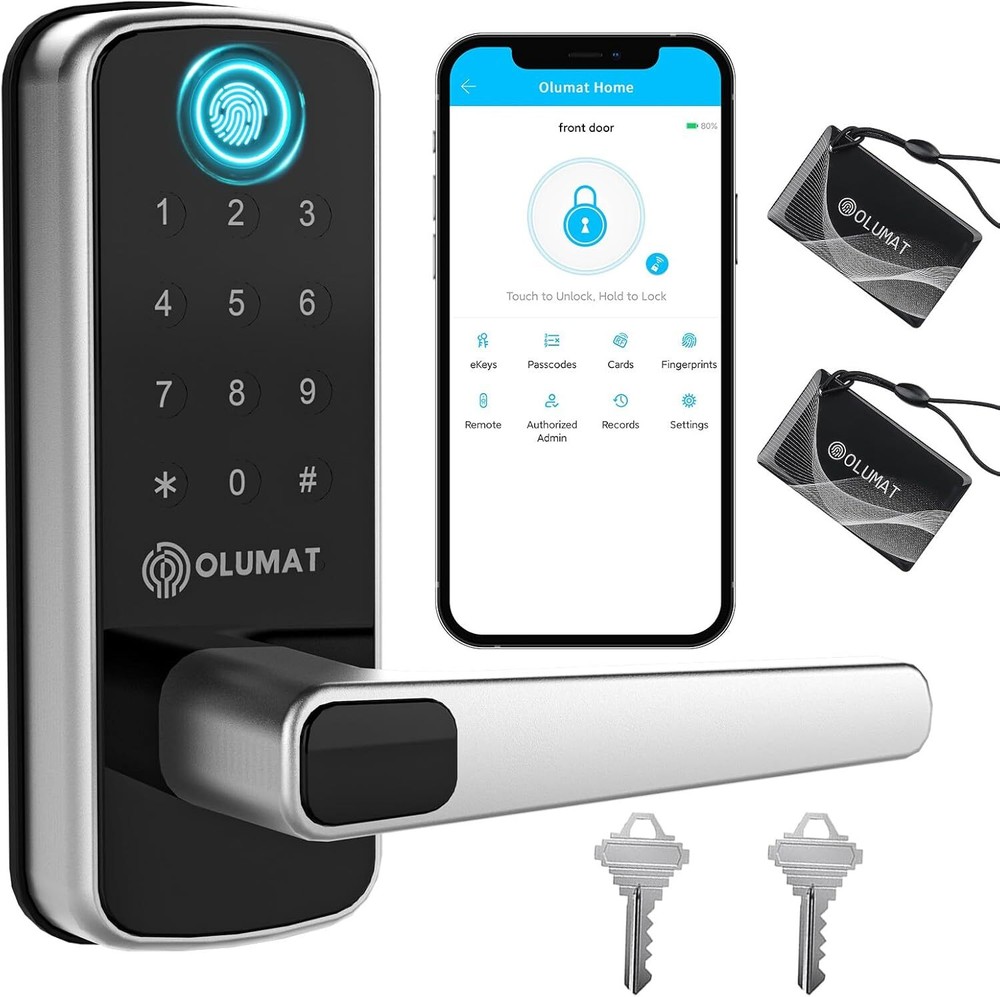 Smart Fingerprint Door Lock with Keyless Entry & Handle  