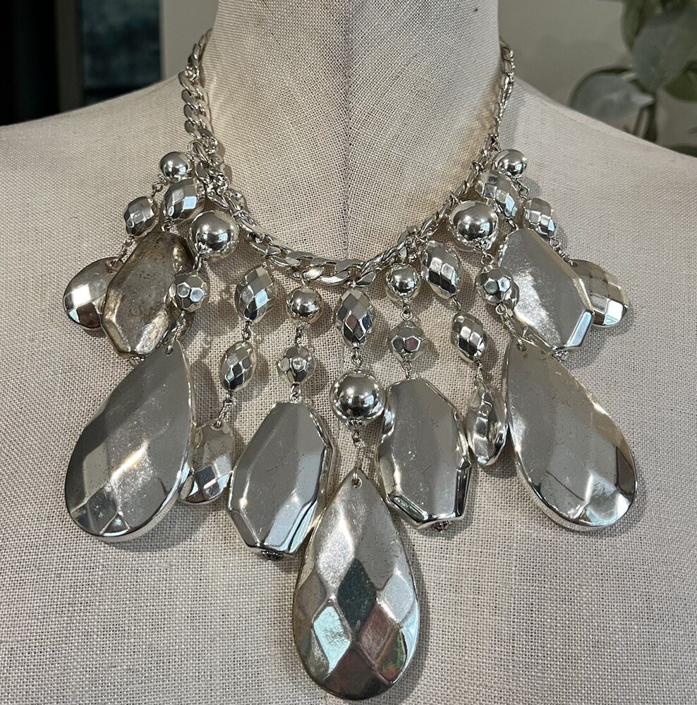 Express silver metal acrylic statement necklace
