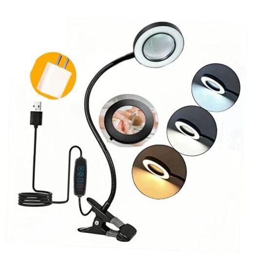Reading Lamps, Clip on Desk Lamp,Craft Lamp Adjustable Lighted Magnifying Black