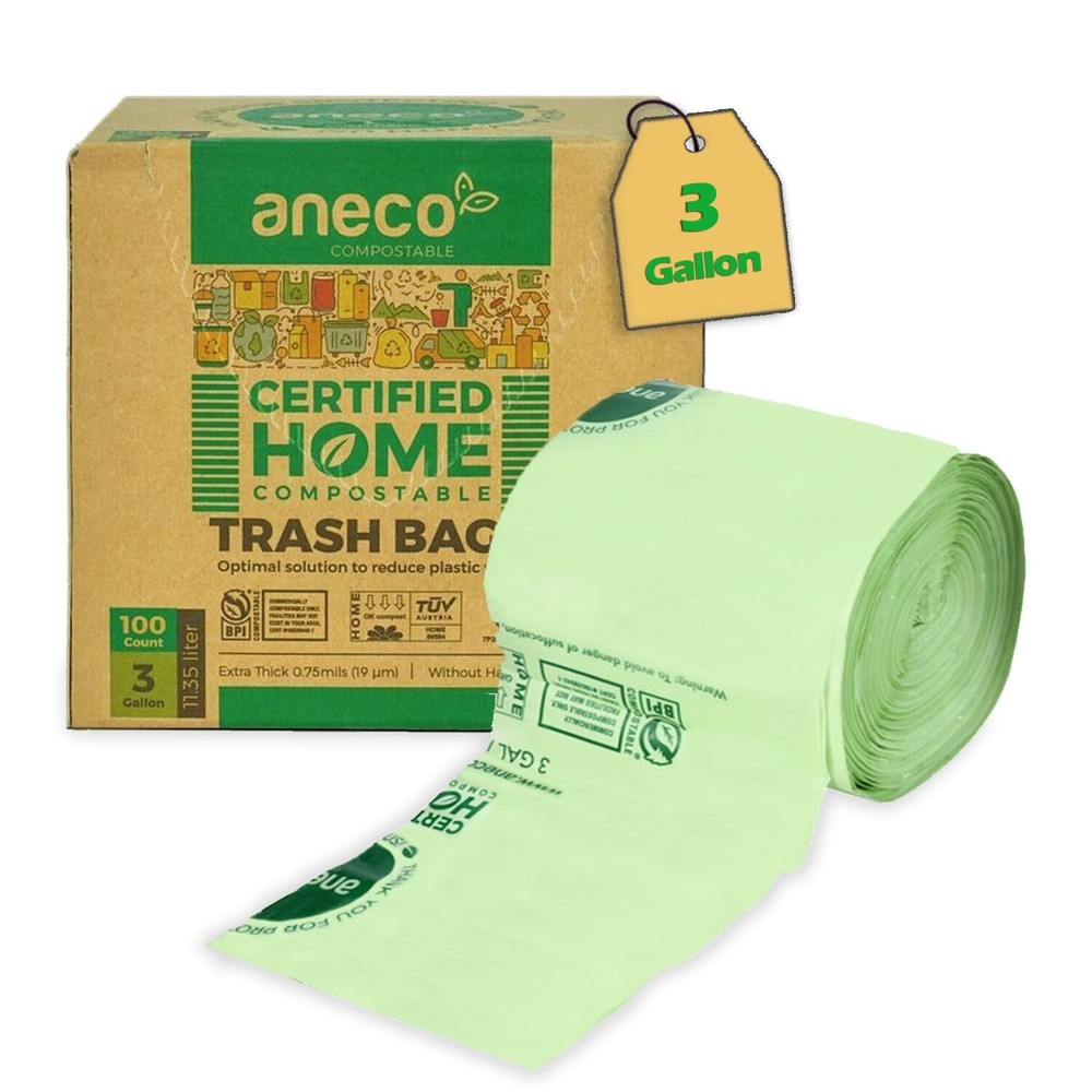 100% Compostable Food Waste Bags 3 Gallon, 100 Count, Extra Thick Compost Bag...