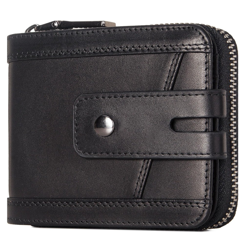 Men's Genuine Leather RFID Blocking Zipper Wallet with Bifold Design