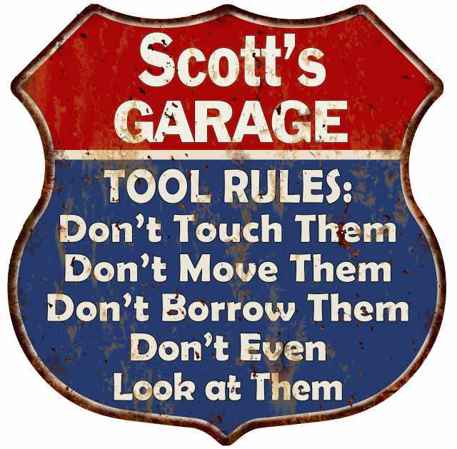Scott's Garage Man Cave Rules Personalized Gift Shield Metal Sign 211110001227