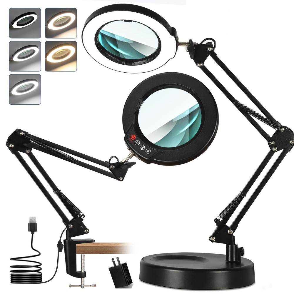 10X Magnifying Glass with Light and Stand, Real Glass Lens Magnifying Desk La...