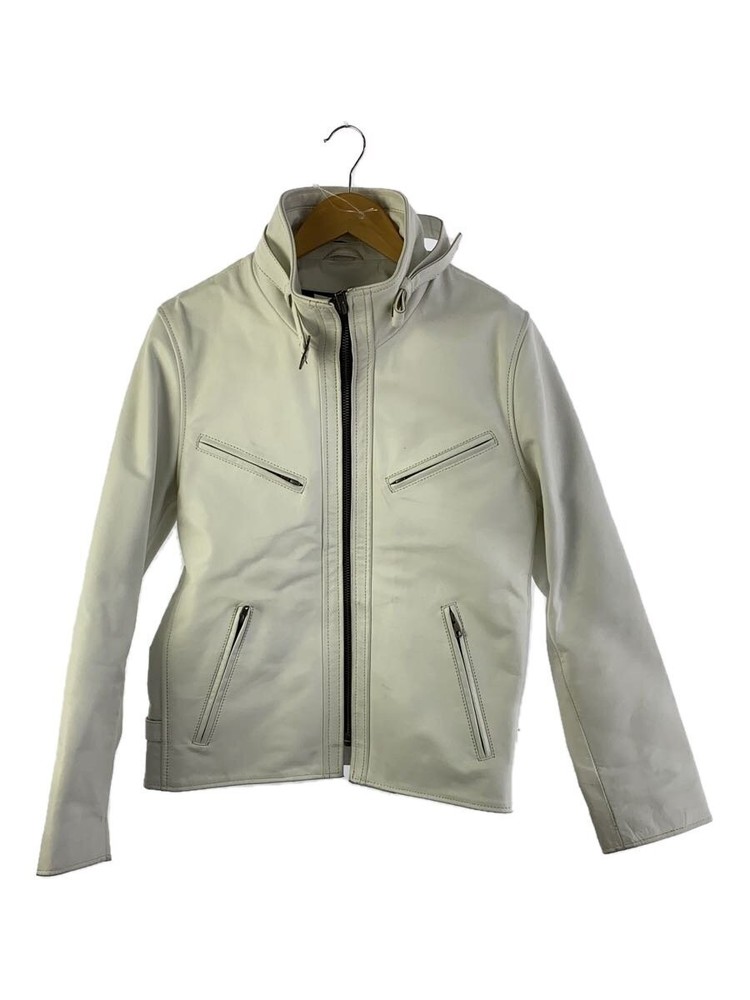 Liugoo Genuine Cowhide Leather Blouson Jacket in White Style 1266