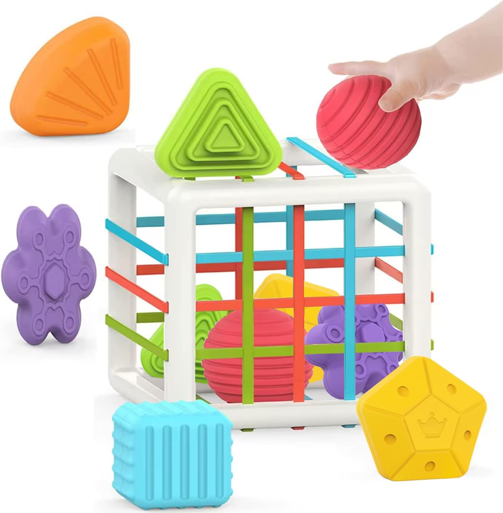 MINGKIDS Montessori Sensory Shape Toys for 1 Year Olds - 6-Piece Toddler Learning Set
