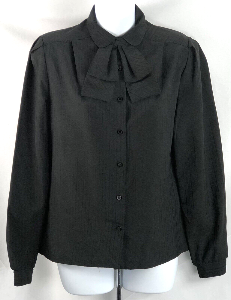 Vintage Top 8 Blk Puff Sleeve Removable Collar Bow Victorian Gothic Vampire