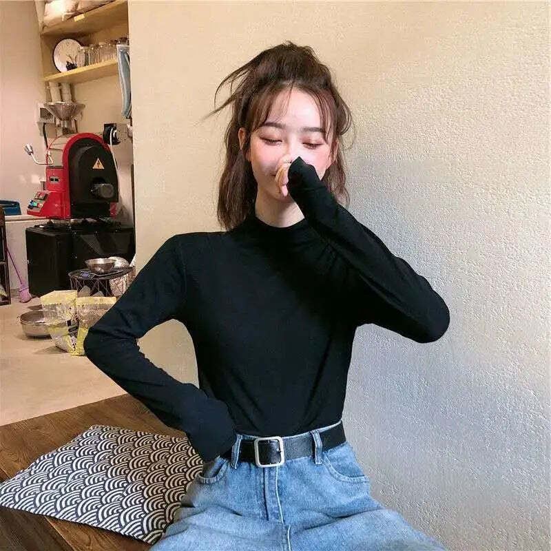 Half Turtleneck Women's Black Bottoming Shirt Women casual top