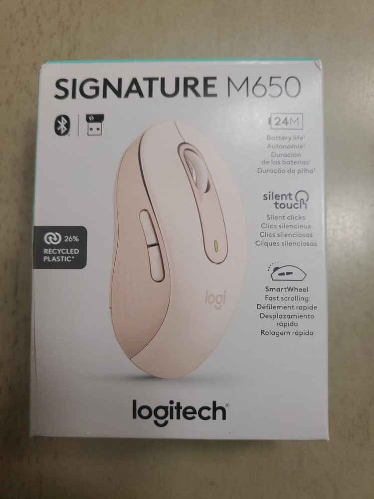 Logitech Signature M650 Wireless Silent Click Mouse in Rose for Smooth Comfort