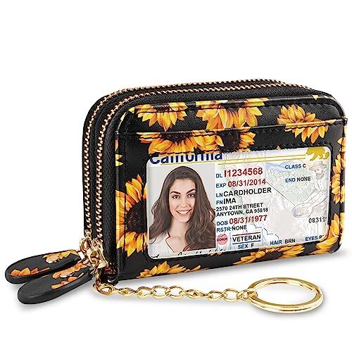 Slim Double Zipper Credit Card Holder Wallet with Keychain for Women-image