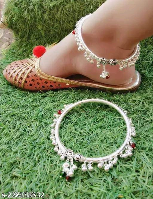 Indian Silver Plated Payal Foot Designer Chain Anklet Set Women Fashion Jewelry-image