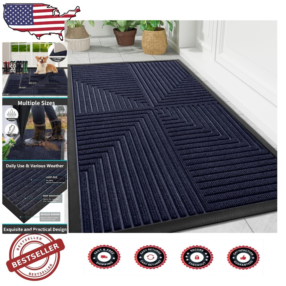 Durable Rubber Backing Navy Doormat 47x32 Weather-Proof Easy to Clean