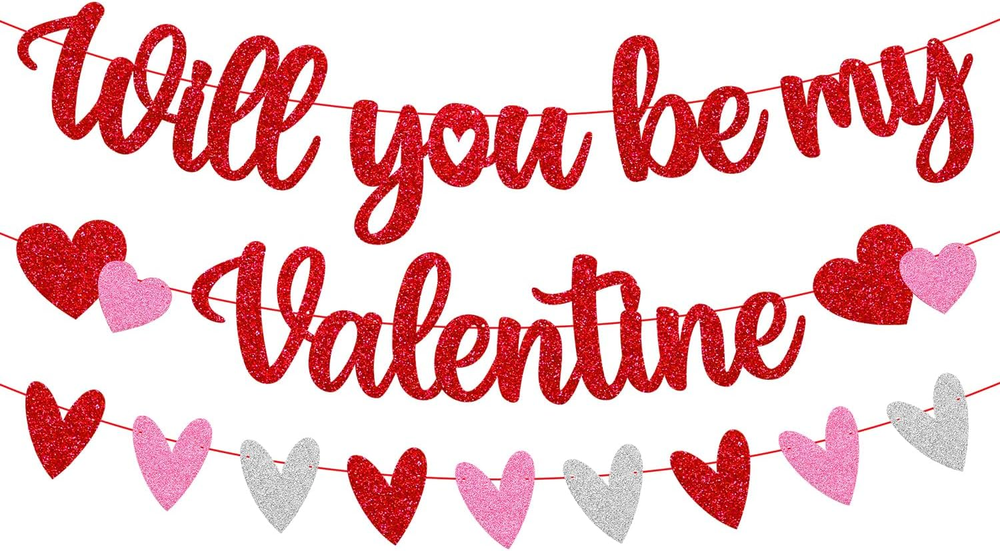 Will You Be My Valentine Banner Happy Valentines Day Heart Garland Romantic Cour