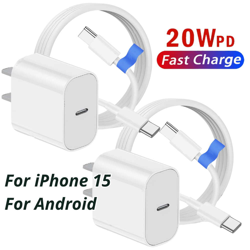 For iPhone 15 Pro Max Android Samsung 20W Fast Charger Adapter USB Type C Cable