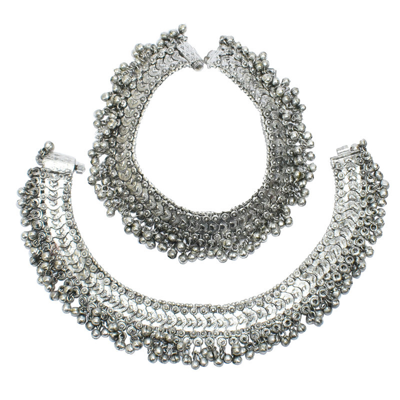 Women Fancy Payal Anklet Pajeb Silver Plated Painjan Ghungroo Bracelet Chain