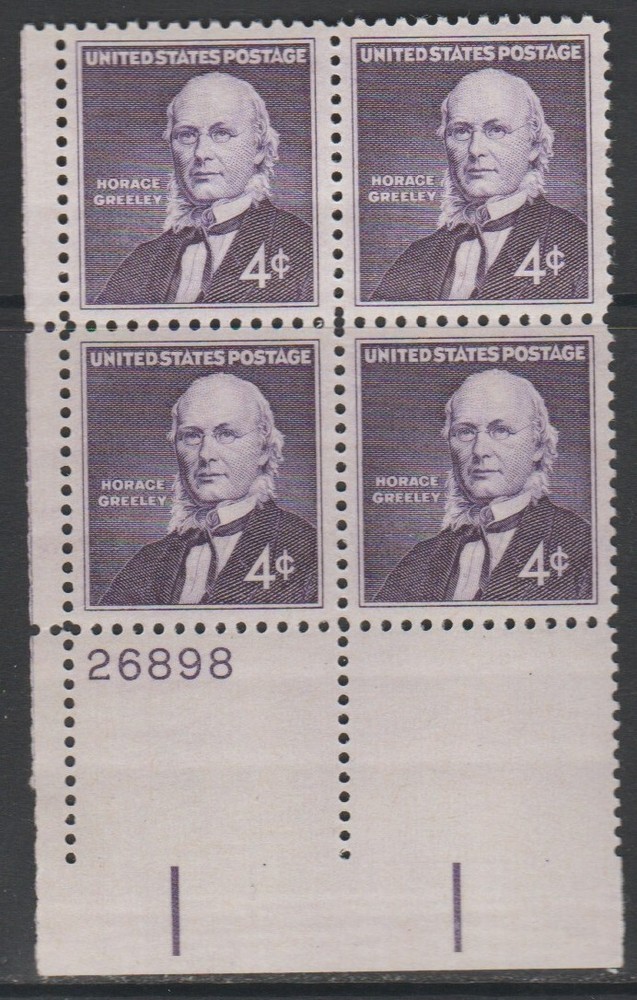 1961 4¢ Horace Greeley Plate Block Scott #1177 Commemorative Stamp