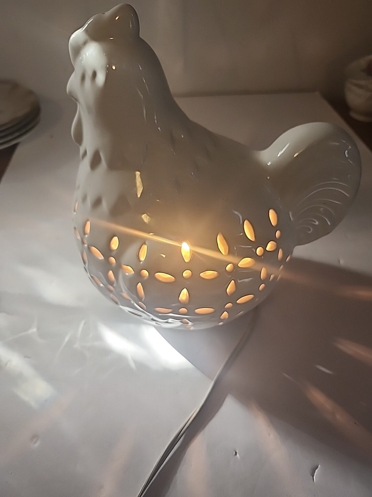 Ceramic White Illuminated Tabletop Rooster Nightlight Tested