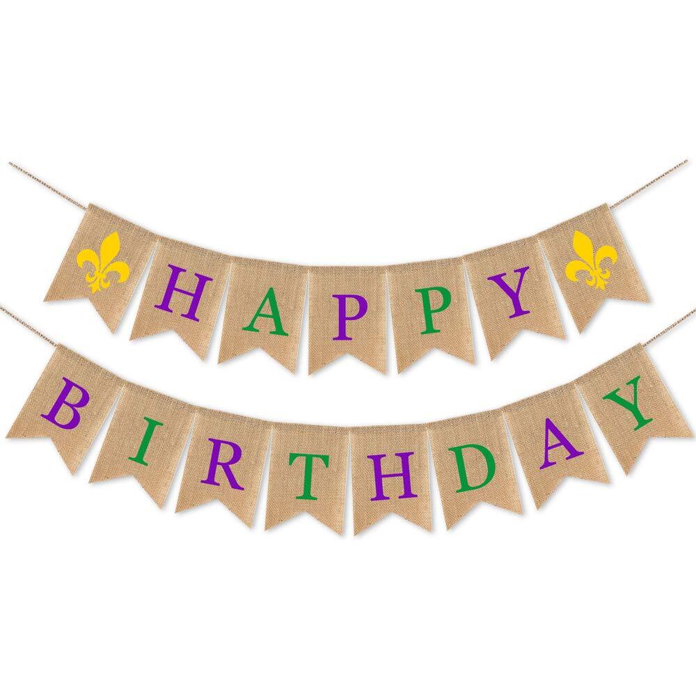SWYOUN Burlap Happy Birthday Banner Mardi Gras Birthday Party Bunting Garland...