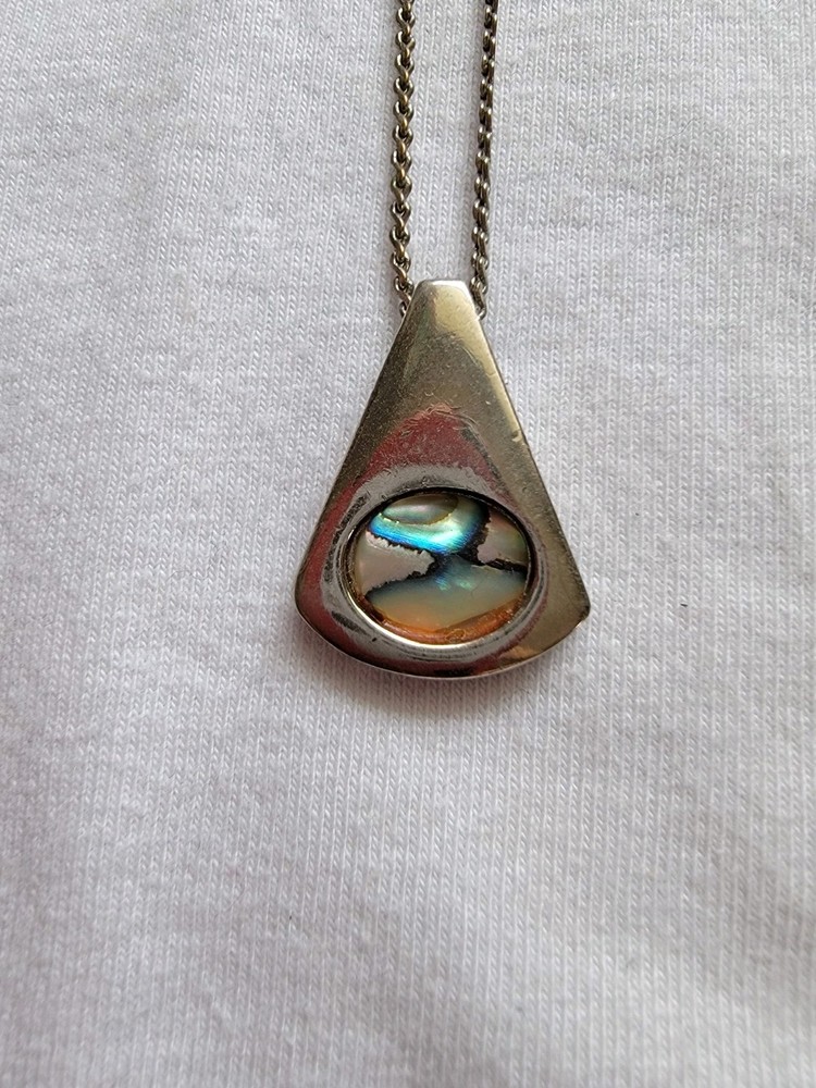 VTG 1980s Park Lane Silver Tone Mother of Pearl Modernist Necklace