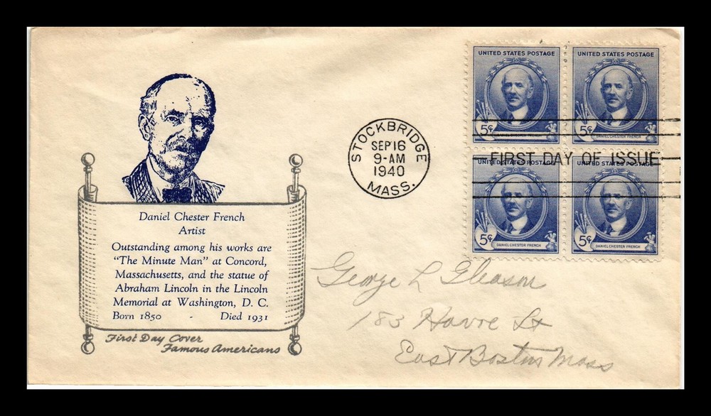 Dr Jim Stamps US First Day Cover Block 5c Daniel Chester French Holland Cachet